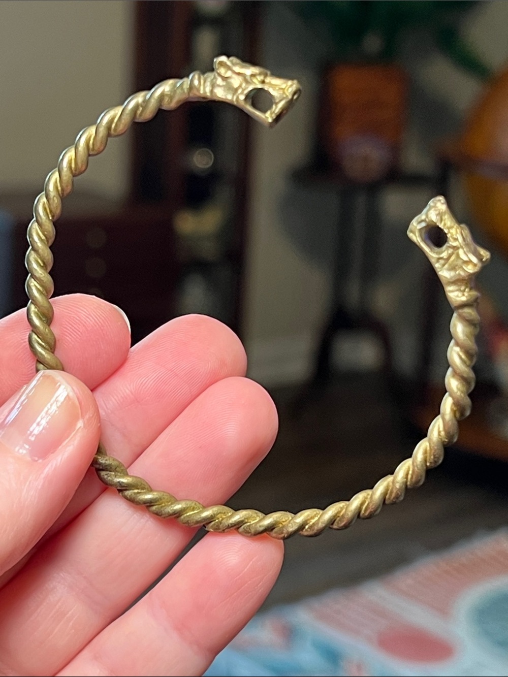 RARE Antique Victorian Panther Gold Twist Torque Bypass Cuff Bracelet Etruscan
